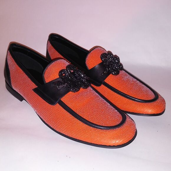 Aldo Mens Dress Shoes Loafers Orange Black Snake Sequin Mossimo Slip On Flex Sol - Picture 14 of 16